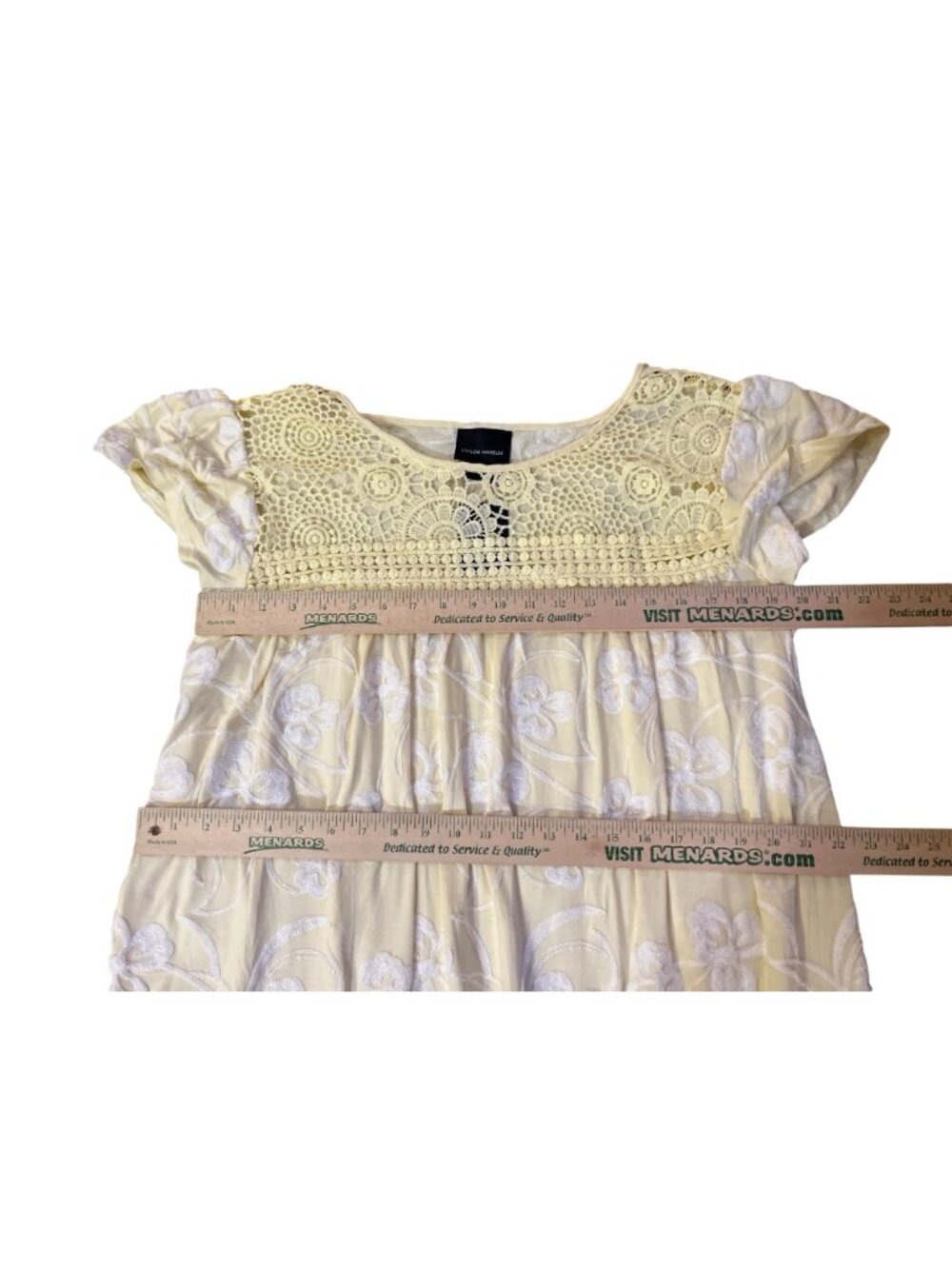 Liv Los Angeles Top Womens 1X NWT Yellow Embroidered Crochet Boho Blouse - Picture 9 of 13
